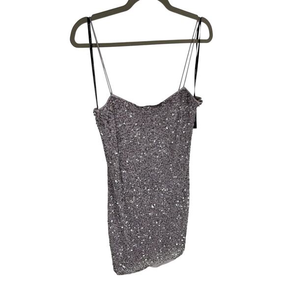 Retrofete Sheila Sequin Mini Dress Sexy Party Cocktail Evening Hoco Mink Grey L - Picture 5 of 11